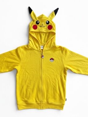 Pokemon Sz L Pikachu Yellow Kids Hooded Zip-Up Sweatshirt Costume | NWT
